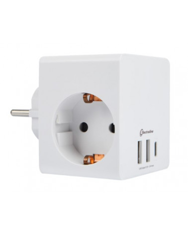 ADAPTADOR CUBO - 3 TOMADAS 16A + 2 USB 3.4A + 1 USB TIPO C