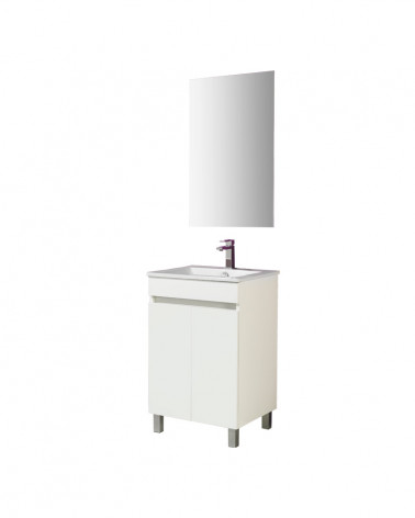 MÓVEL CASA DE BANHO BRANCO 60 CM + LAVATÓRIO + ESPELHO
