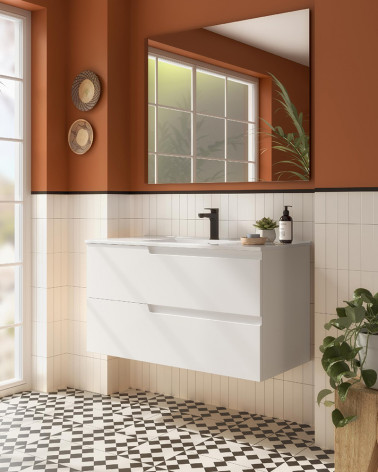 MÓVEL + LAVATÓRIO BRANCO MATE 100 CM + LAVATÓRIO