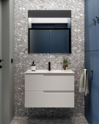 MÓVEL + LAVATÓRIO BRANCO MATE 80 CM + LAVATÓRIO