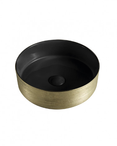 LAVATÓRIO POUSAR KAZA  REDONDO DOURADO E PRETO 35X35X12 CM