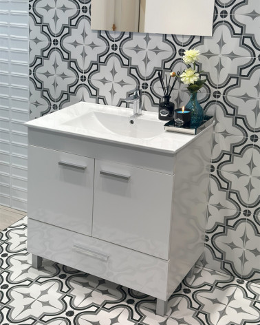 MÓVEL+LAVAT +ESP BRANCO 80 CM + LAVATÓRIO + ESPELHO