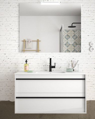 MÓVEL CASA DE BANHO BRANCO MATE 100 CM + LAVATÓRIO + ESPELHO