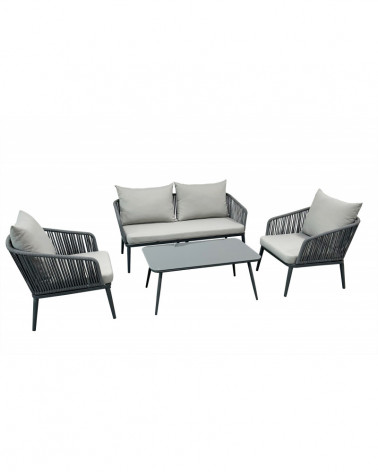 CONJUNTO JARDIM CONCRETE 4 LUG. CINZA SOFA+2CAD.+MESA