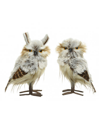 FLORA CORUJA PELO C/PENAS CASTANHAS 12X13X23CM 2D CADA