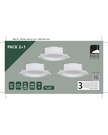 EGLO ECO DOWN. ENC. Ø86 4000K 485LM IDUNE-E BR. PACK 3