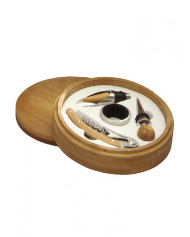 BRAN. CONJ. DEGUSTACAO DE VINHO 4 PECAS C/CAIXA BAMBU 52919