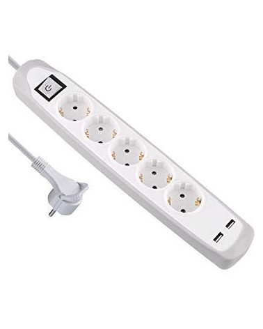 BLOCO TOMADAS 5TOM+2USB FICHA PLANA 2M CINZA