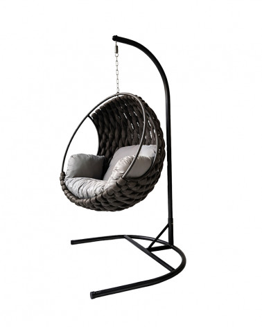 CADEIRA SUSPENSA ALBA ACO-TEXT. PE PRETA/CZ 101X101X195CM