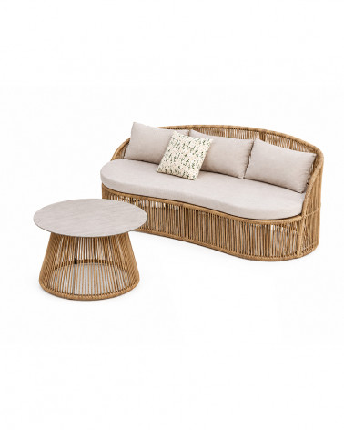 CONJ.JARDIM OCEANIA RATTAN 215X83X87CM BEGE C/MESA CENTRO