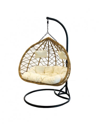 CADEIRA SUSP. DUPLA ACO-RATAN PE COR PT/NAT. 132X118X200CM