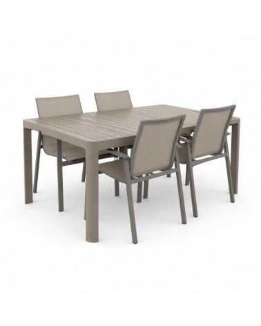 CONJUNTO JARDIM ALUM. MESA 149X149CM + 4 CAD. TAUPE