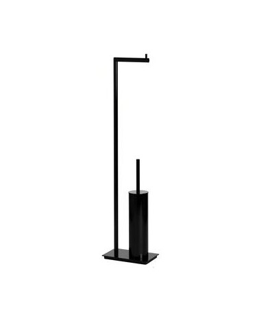 PORTA PIAÇABA COM PORTA ROLO DE PÉ PRETO MATE