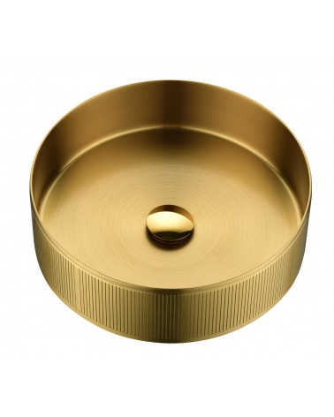 LAVATÓRIO POUSAR KAZA STRIPES REDONDO DOURADO ESCOVADO 40.2X40.2X12.5 CM
